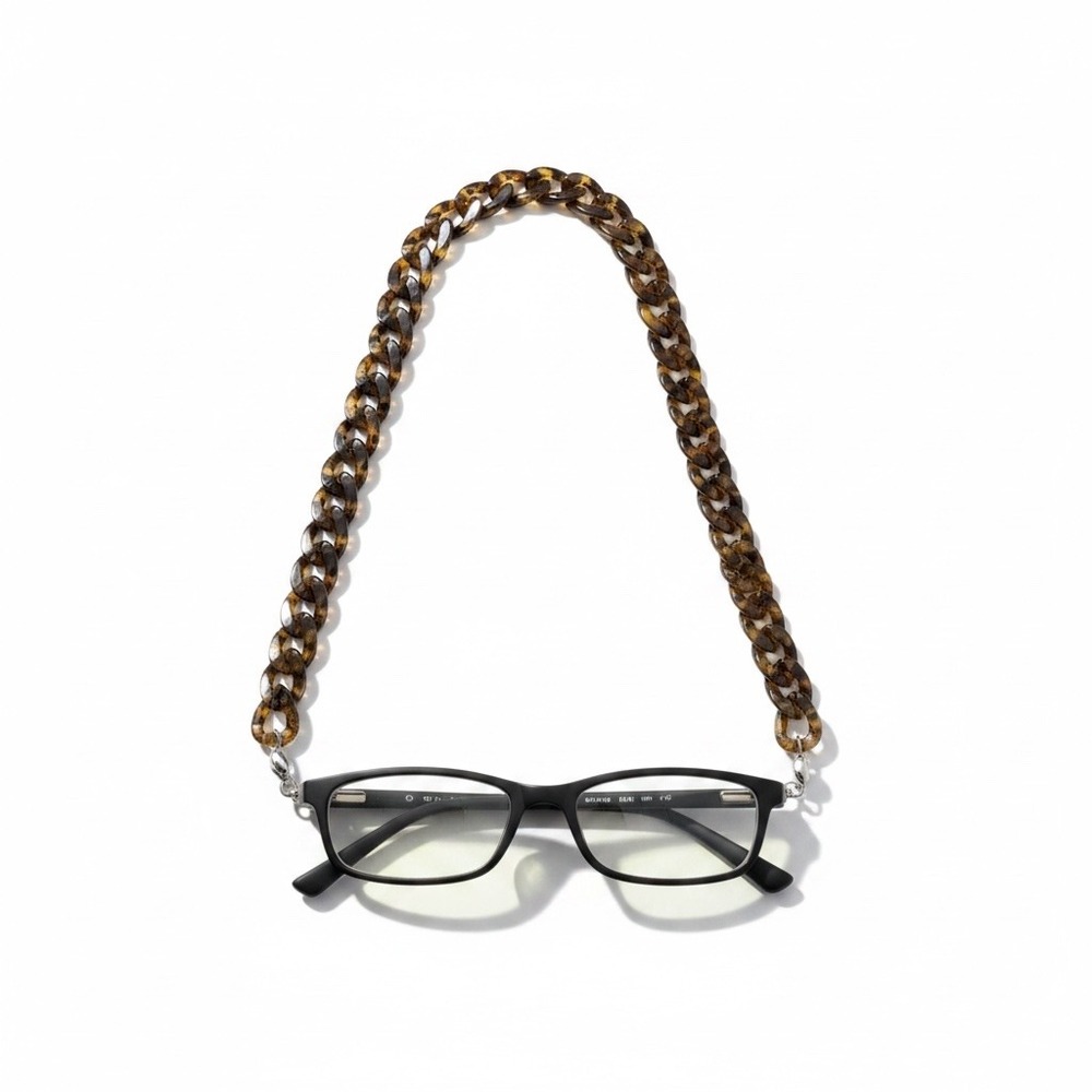 Tortoise Shell Chunky Link Eyeglass Chain Sunglasses Holder Strap with Pouch